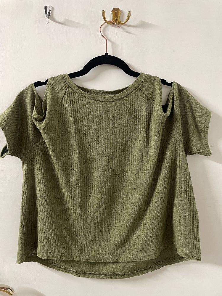 HnM Cold Shoulder Olive green Crop top