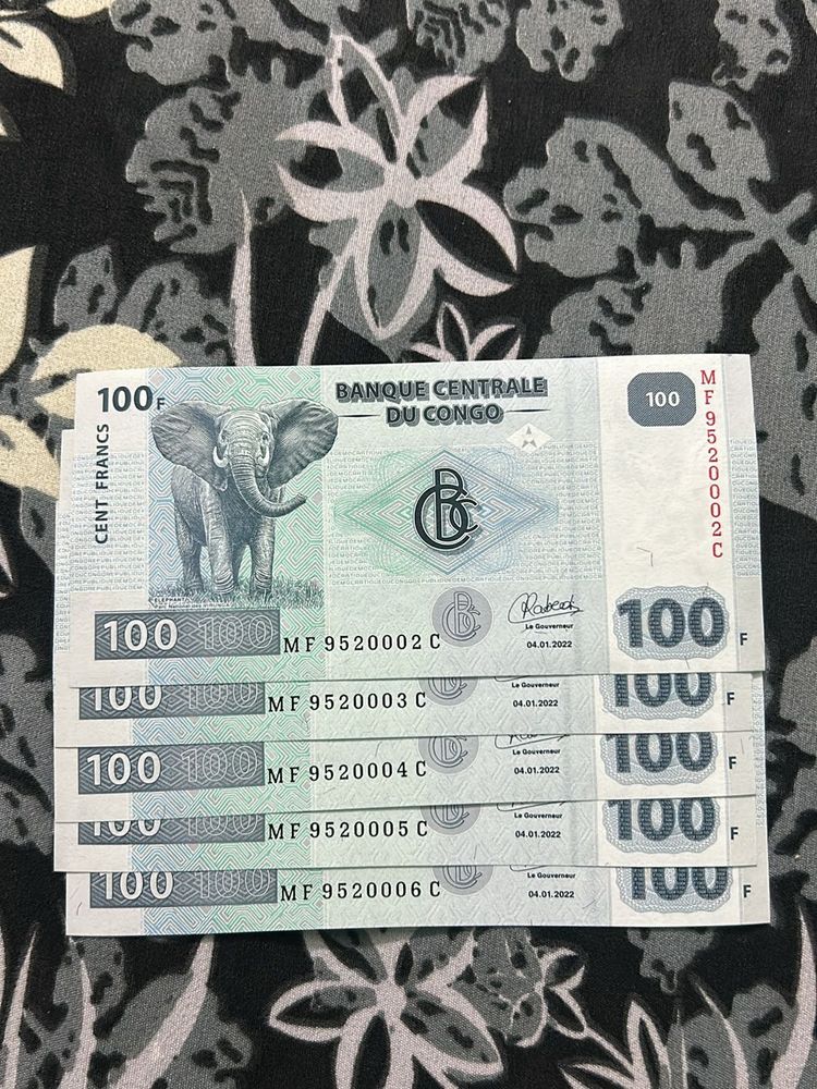 Lot Of 5 Notes Congo 100 Francs