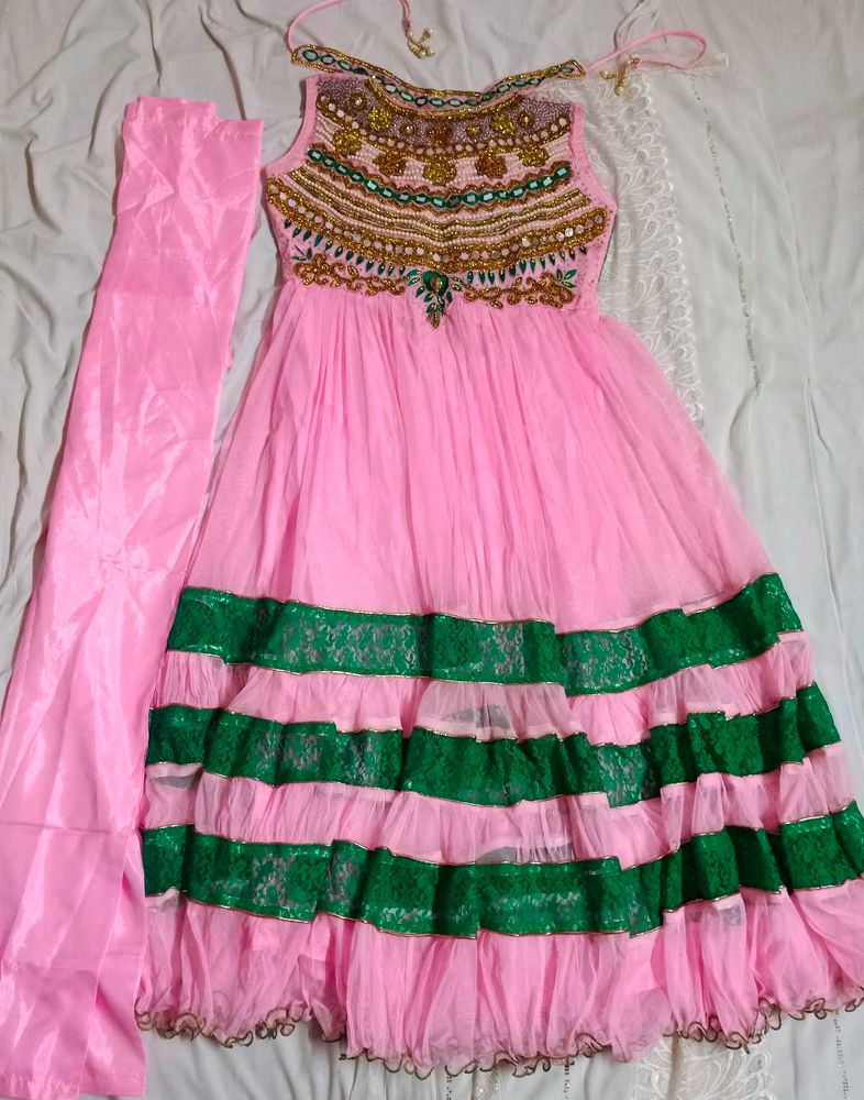 Pink &amp; Green Anarkali Suit