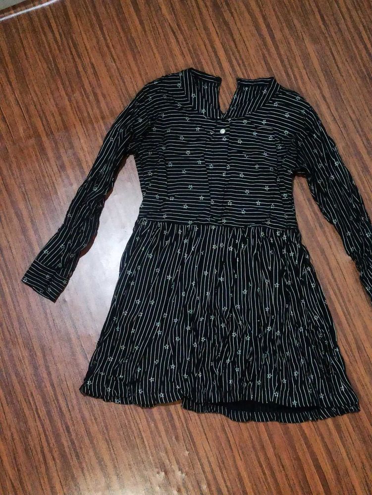 Striped Star Print Long Sleeve Mini Dress