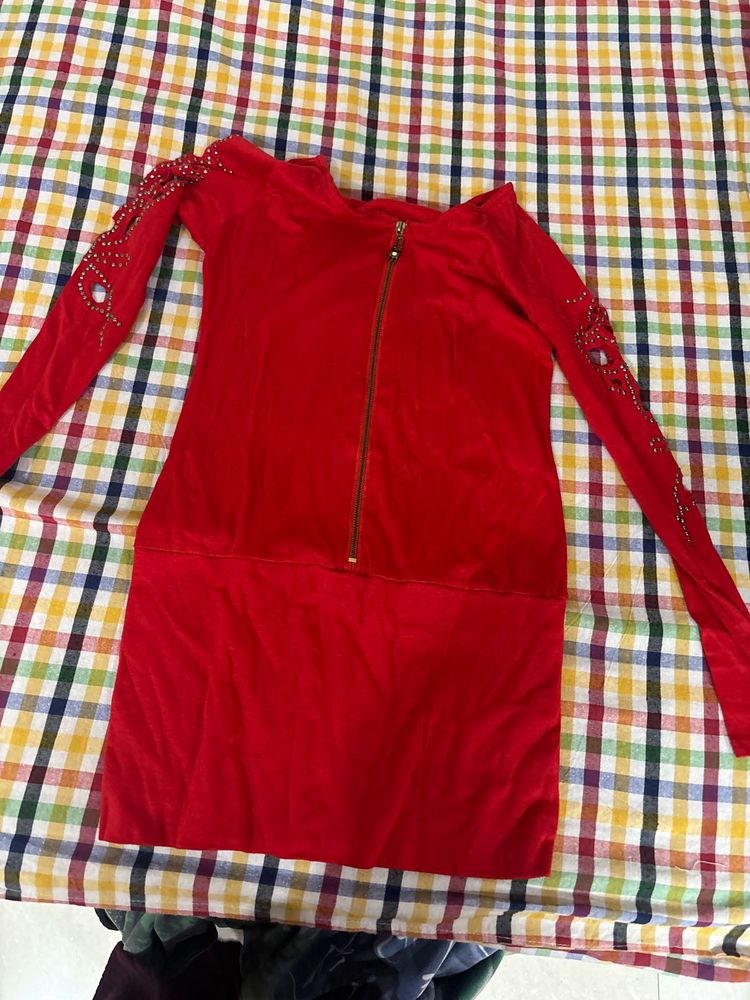 Red Embellished Party Dress