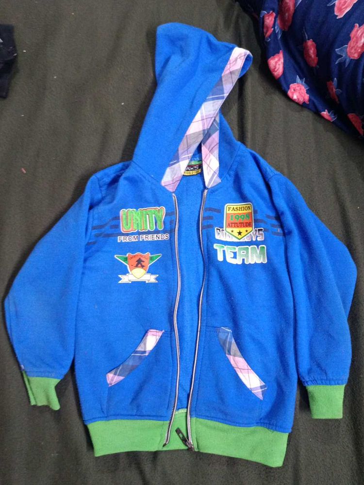 Blue Graphic Zip-Up Hoodie