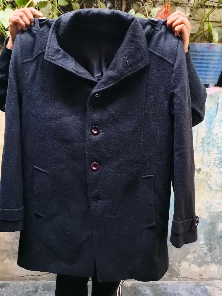 Stylish Black Wool Blend Coat