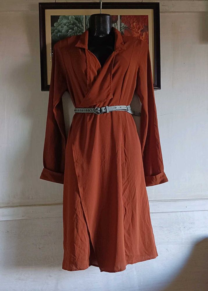 Rust-colored Wrap Dress