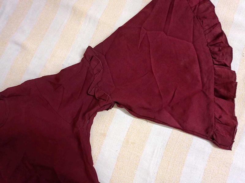 Maroon Ruffle Sleeve Top