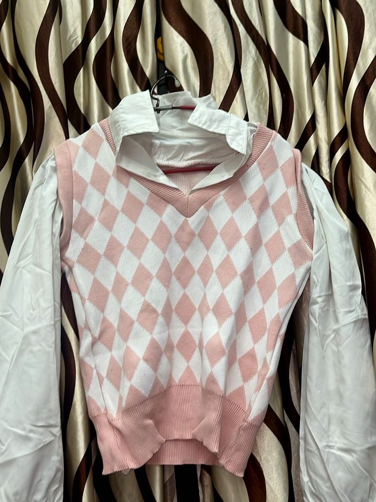 Pink Argyle Knit Top