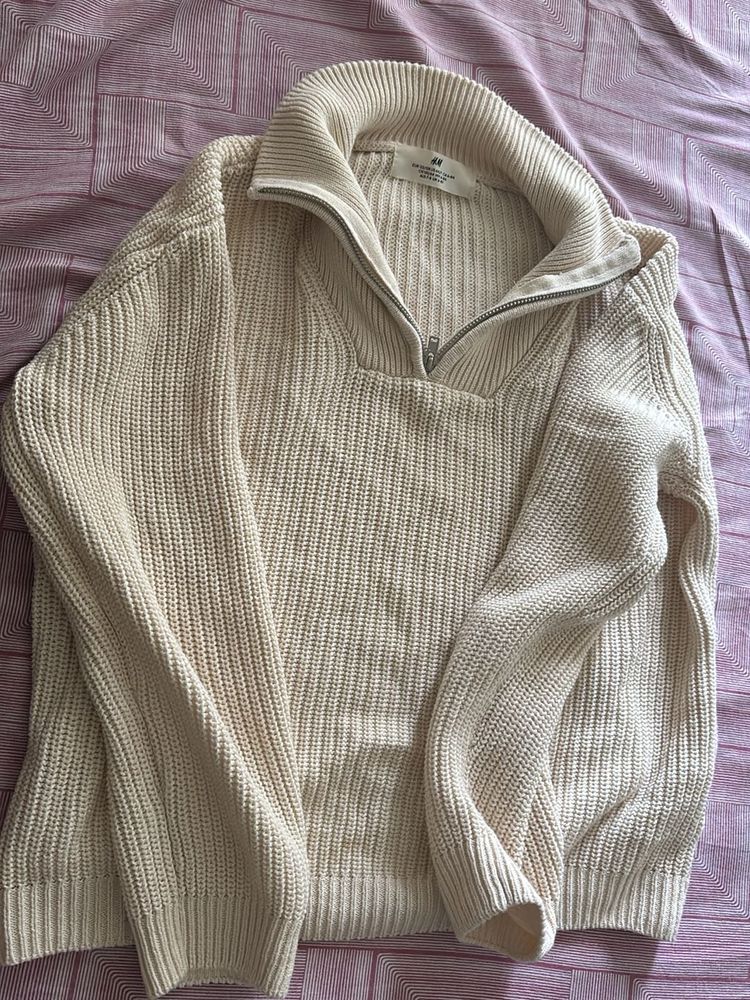 H&amp;M Cream Knit Quarter Zip