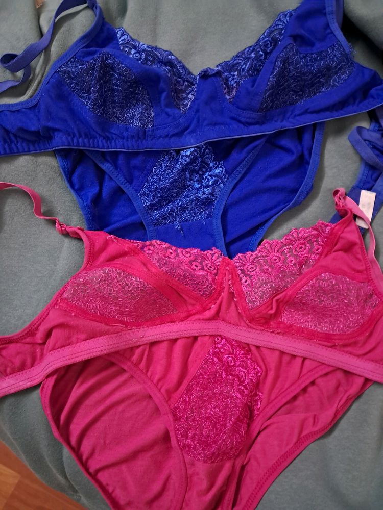 Cute Pink &amp; Blue Lace Bra &amp; Panty
