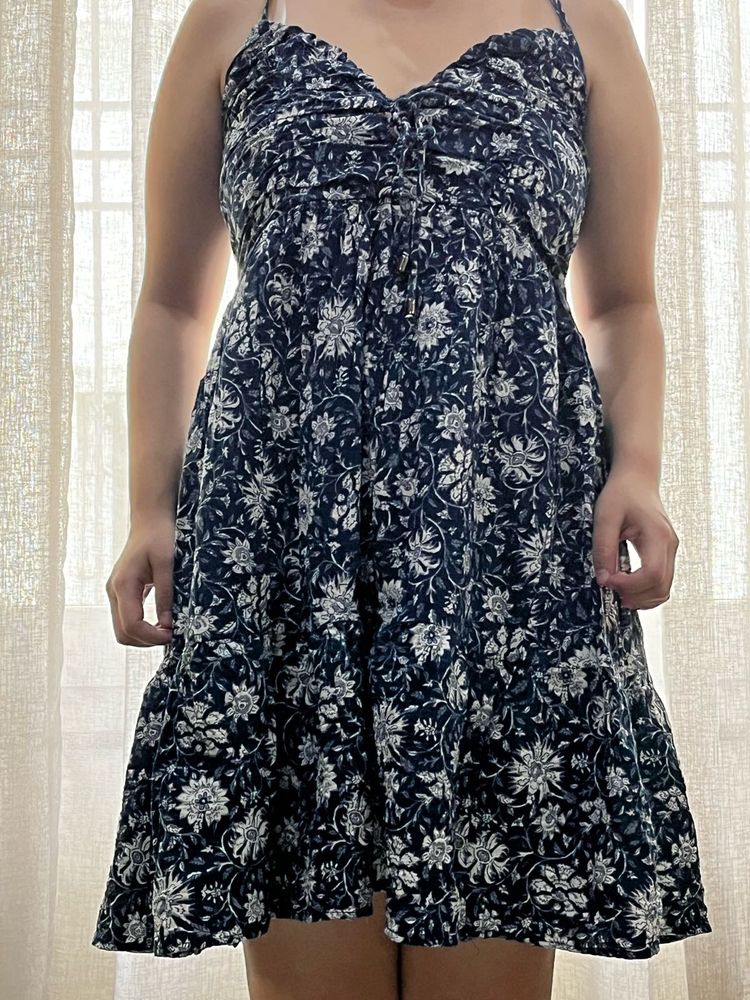 Boho Floral Navy Blue Summer Dress 🌿
