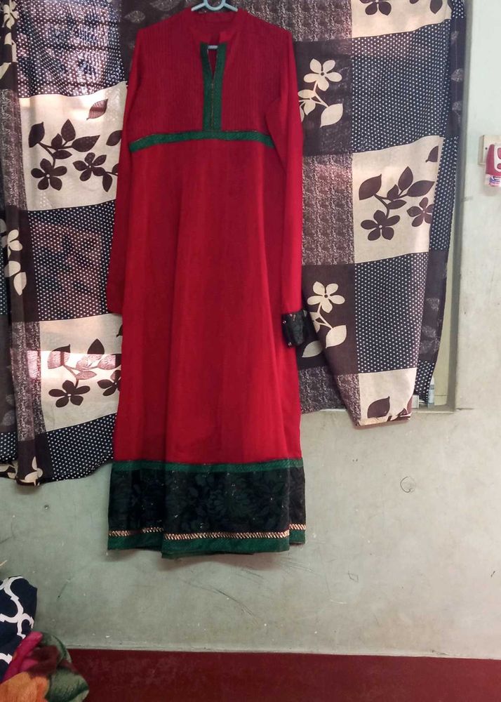 Red &amp; Green Embroidered Dress