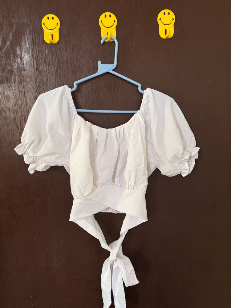 White Tie-Back Crop Top