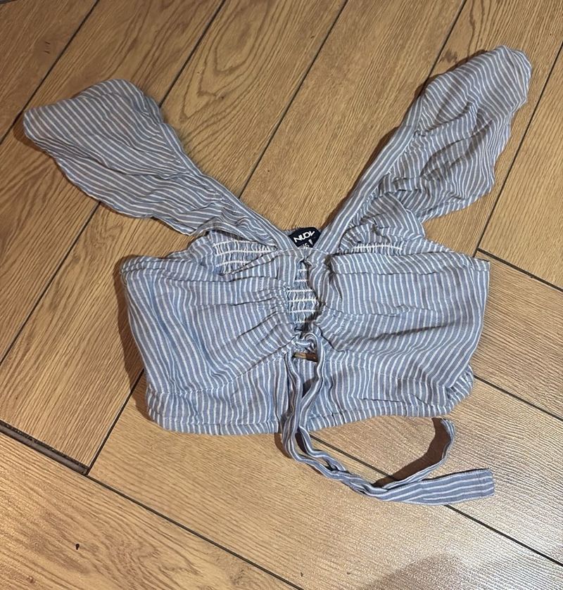 Striped Tie Front Crop Top