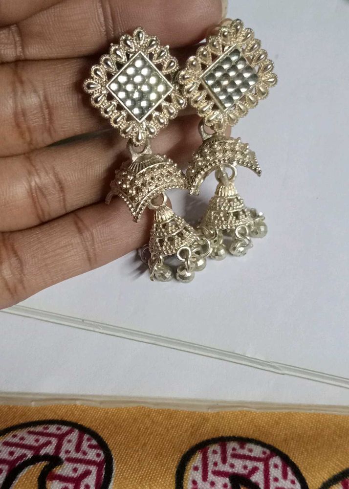 Silver Jhumka Earrings