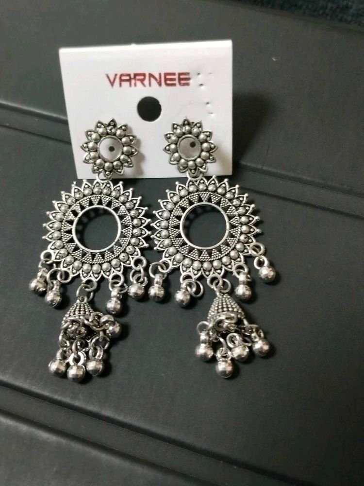 Silver Tone Jhumka Earrings