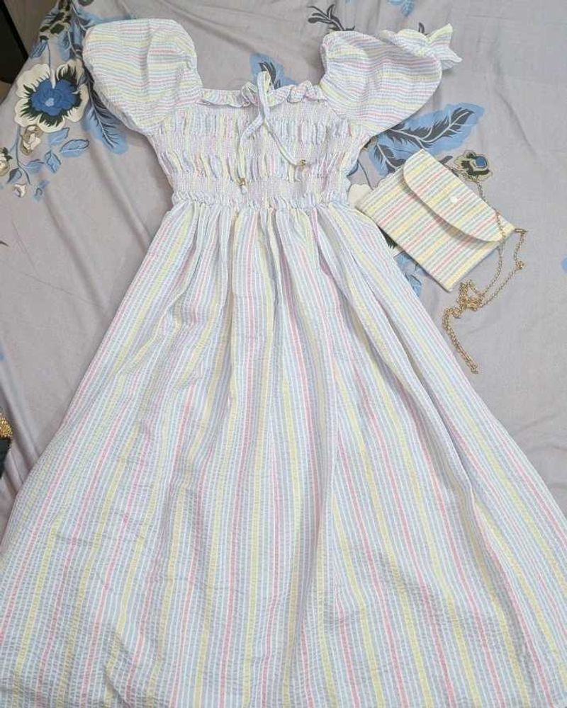 Pastel Striped Sundress with Matching Bag