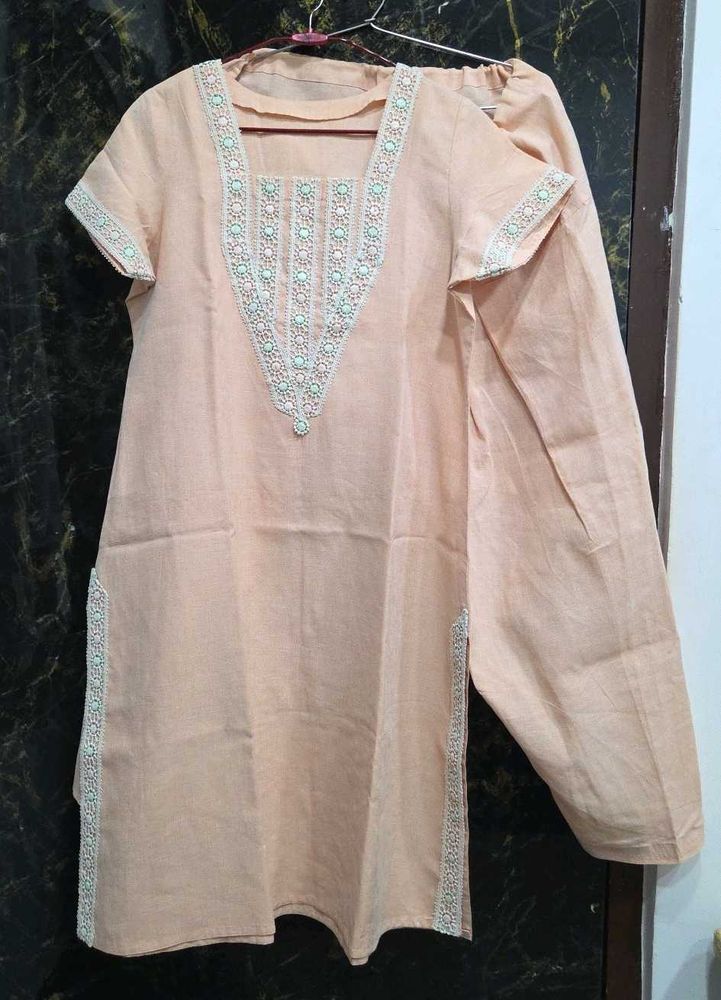 Peach Lace Kurta Set