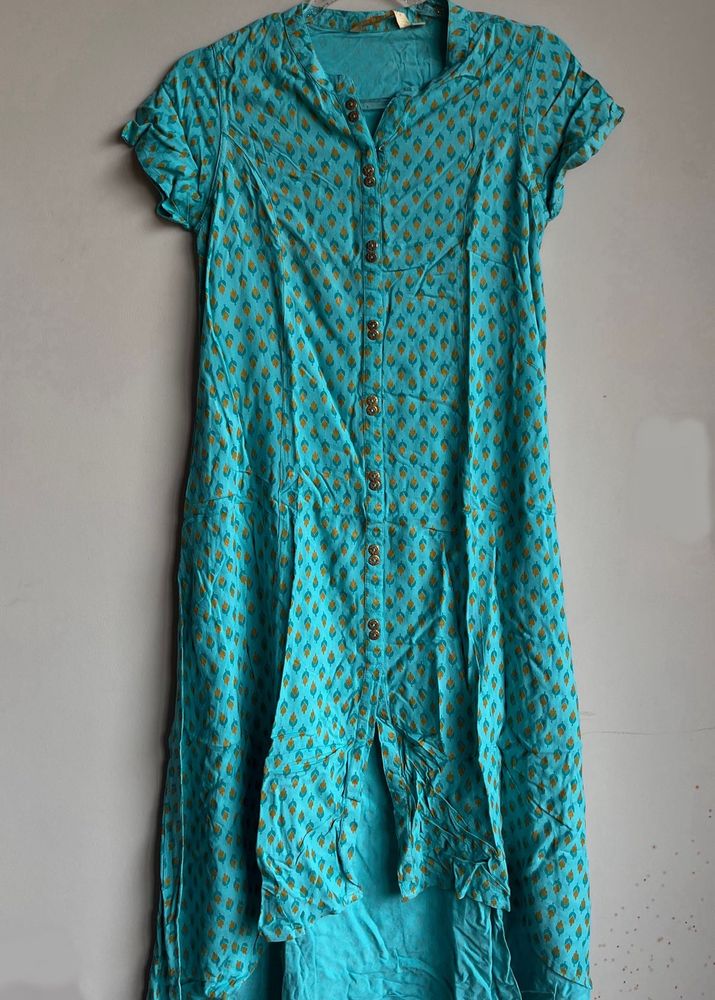 Blue Foil-Printed Kurta