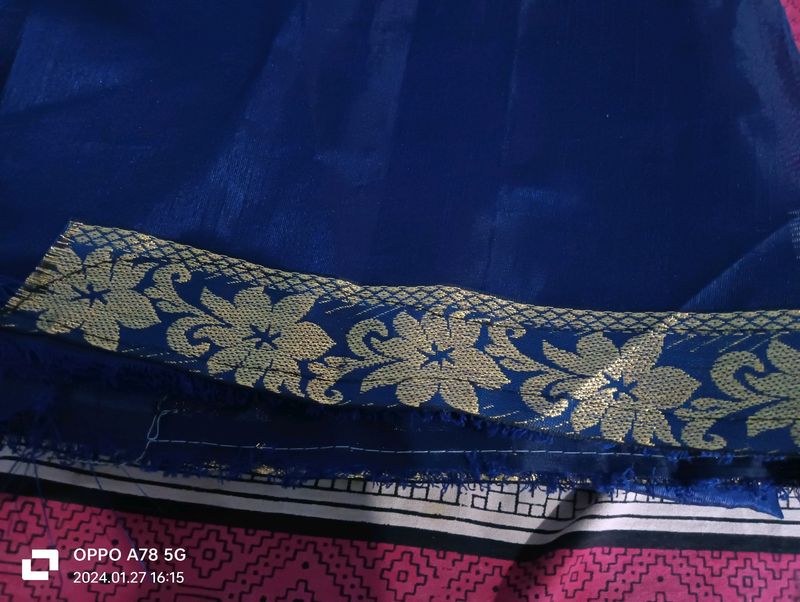 Navy Blue Complete Saree With Fall And Piko