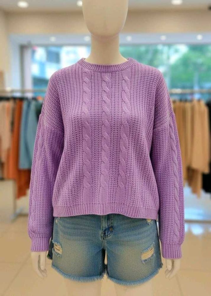 Lavender Cable Knit Cropped Sweater