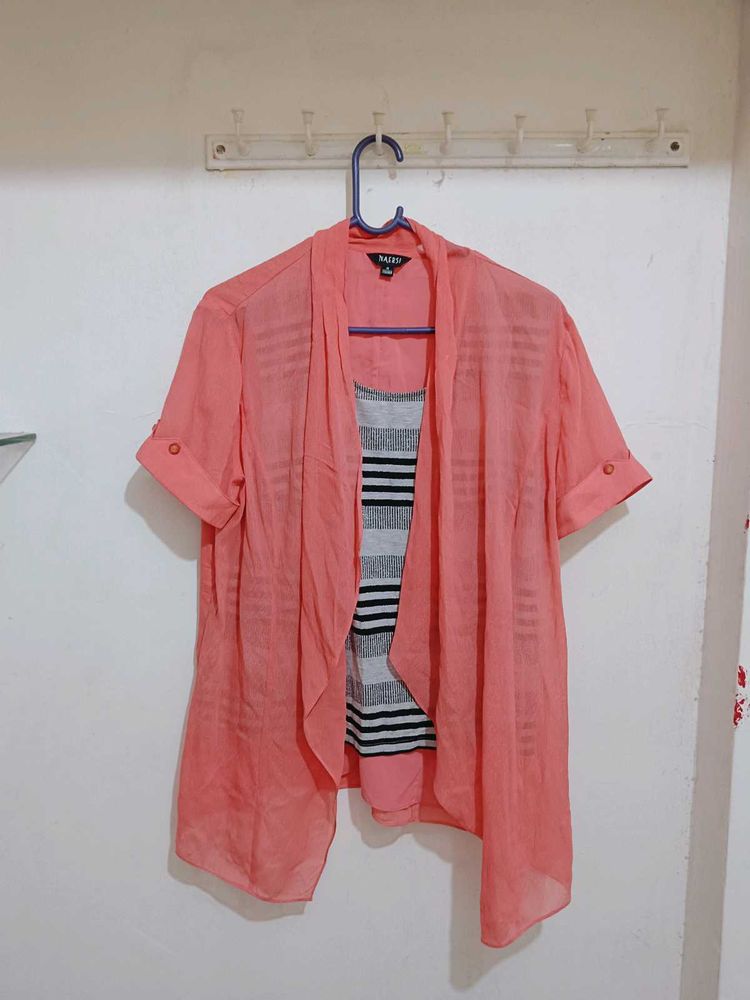 Coral Draped Cardigan