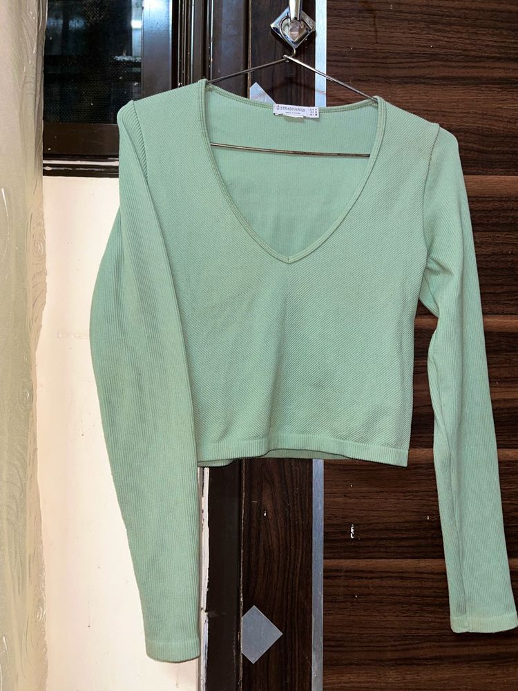 Mint Green Long Sleeve Ribbed Top