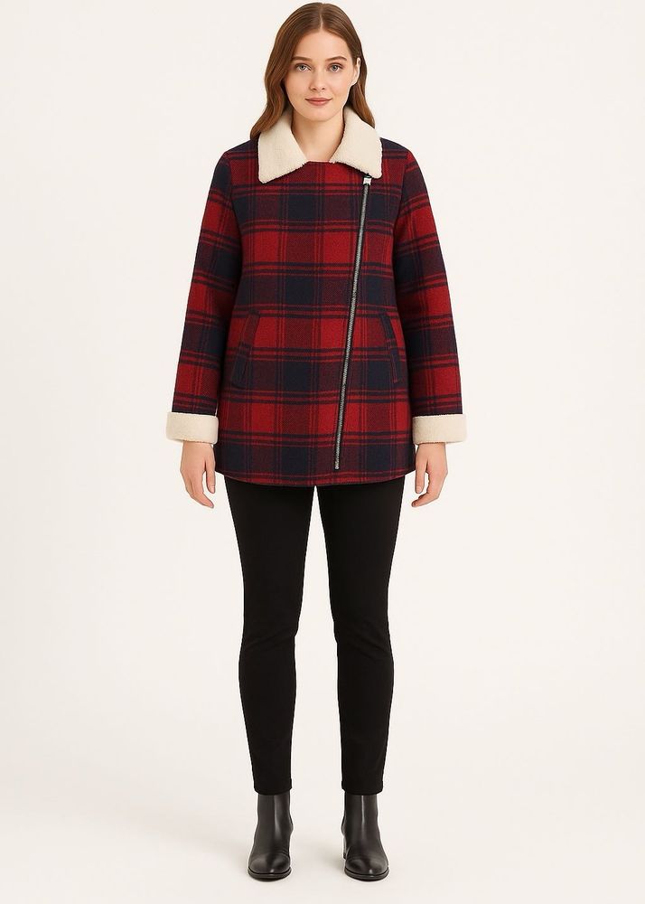 Red Plaid Sherpa Collar Jacket