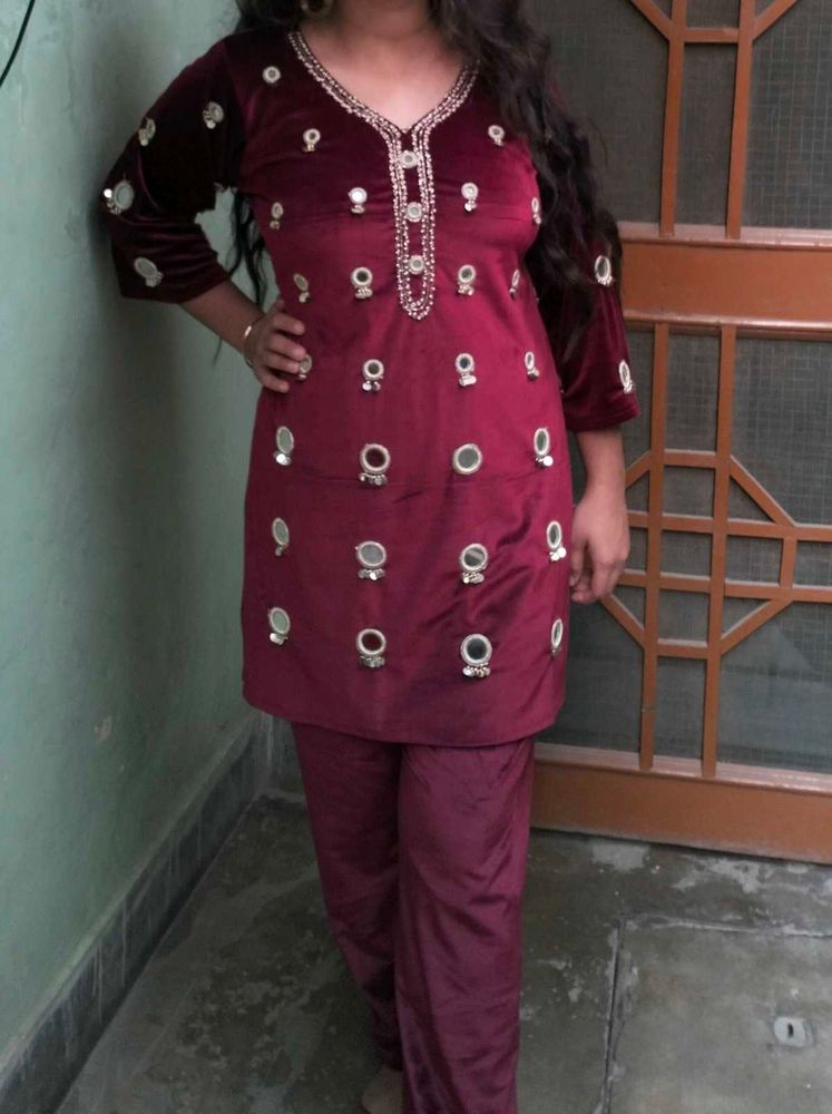 Maroon Velvet Coord Set
