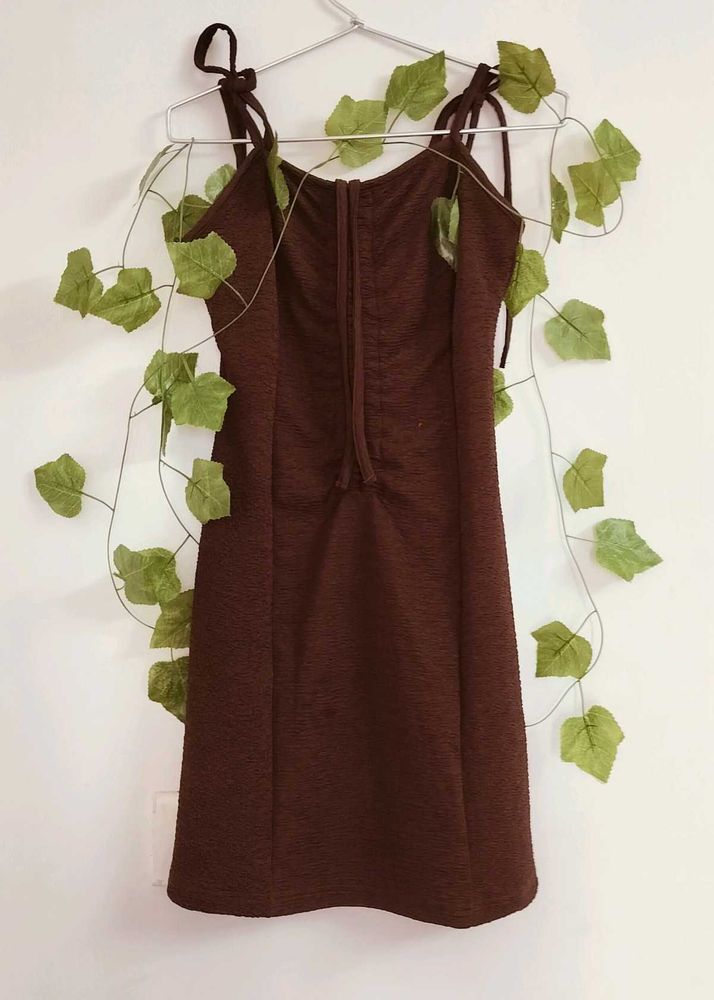 BrandNewBrownTie-upMiniDress