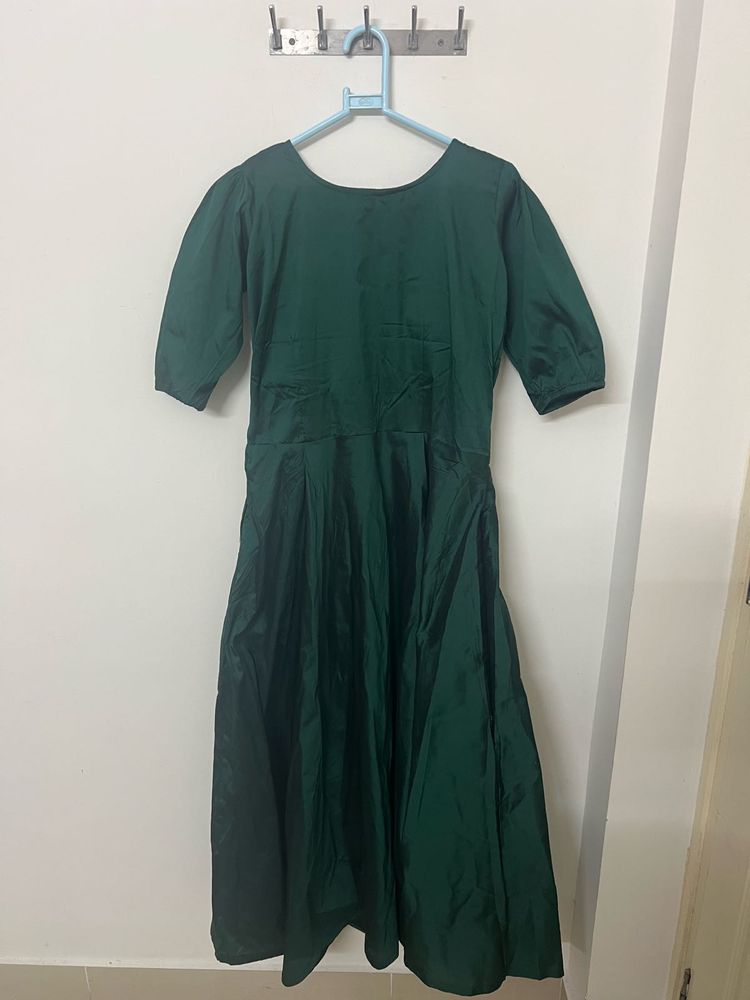 Bottle Green Satin Silk Gown