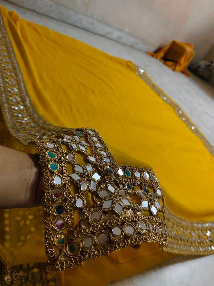 Yellow Mirror Work Saree