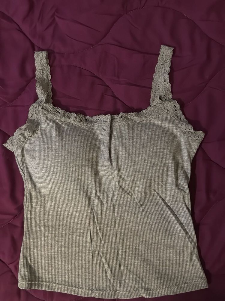 Grey Lace Trim Tank Top