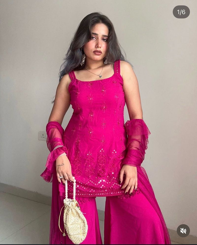Magenta Embellished Kurta Set