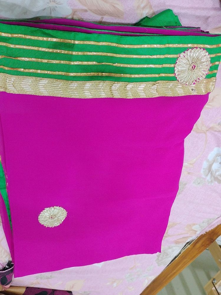 Pink &amp; Green saree With Blouse