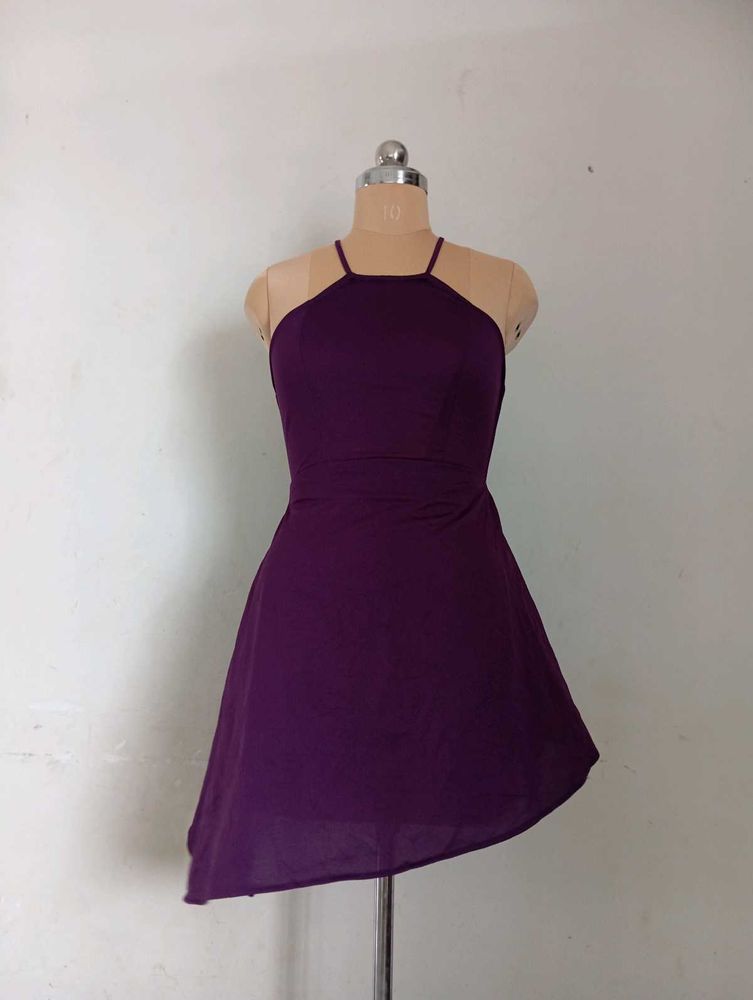 Purple Halter Asymmetrical Dress