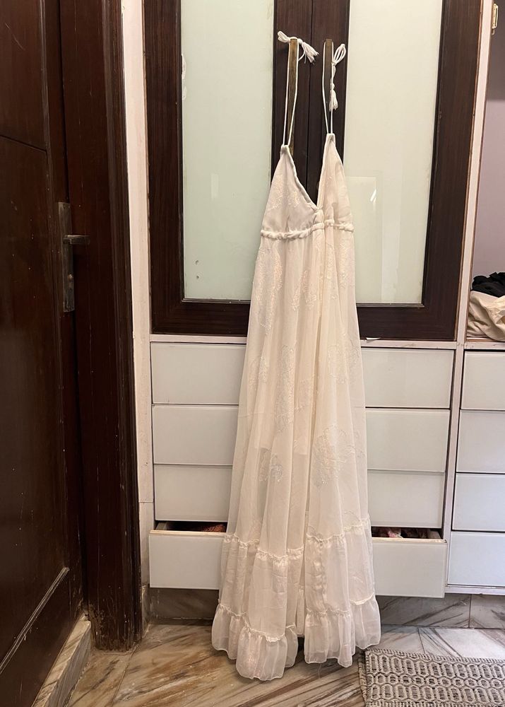 BACKLESS White Embellished Long Dress