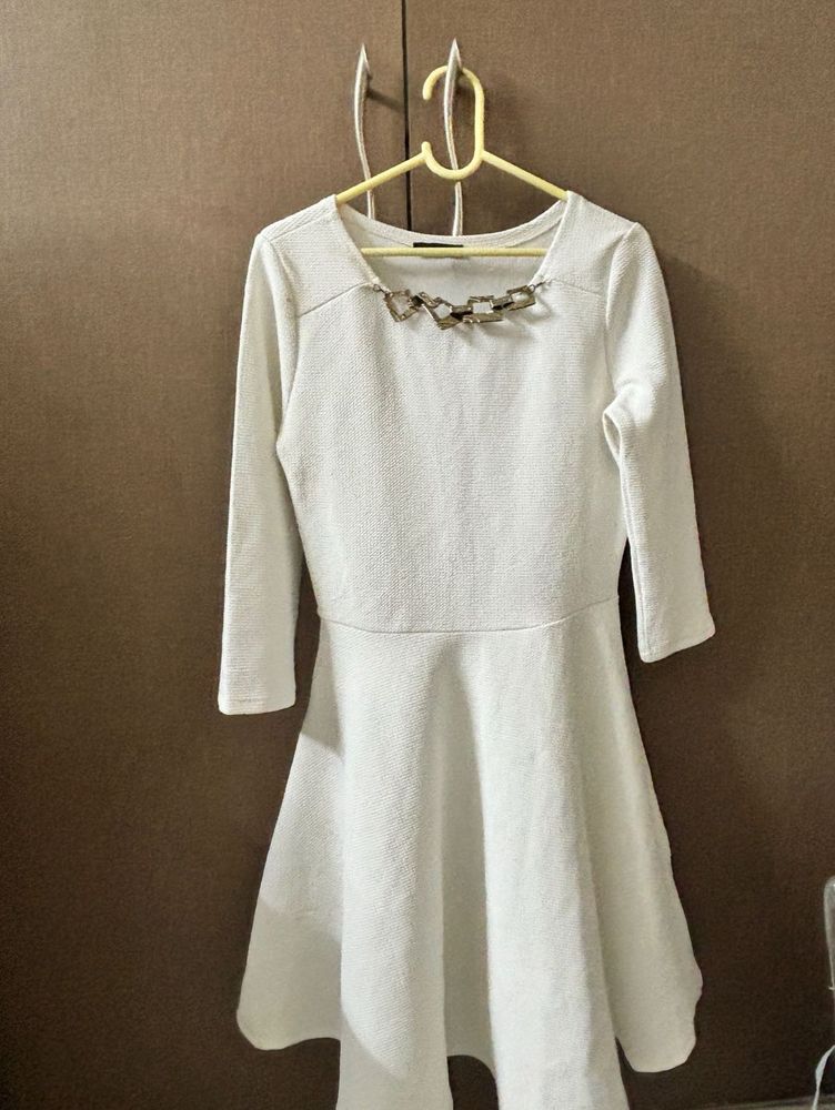 White Angelic Dress With Metal Design