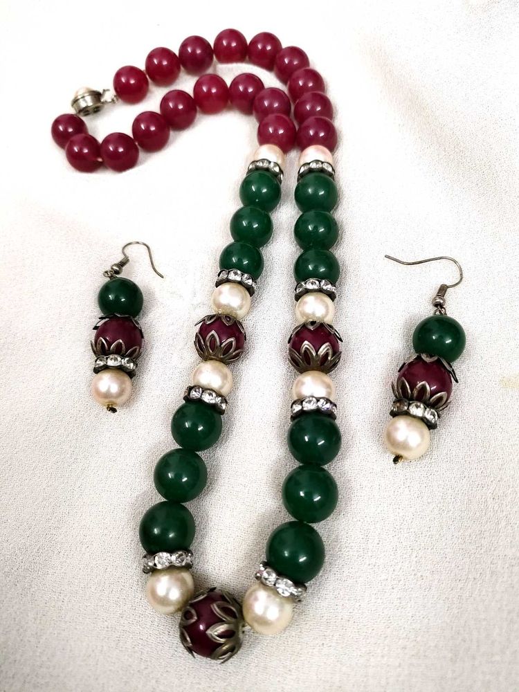 Beaded Necklace and Earrings Set