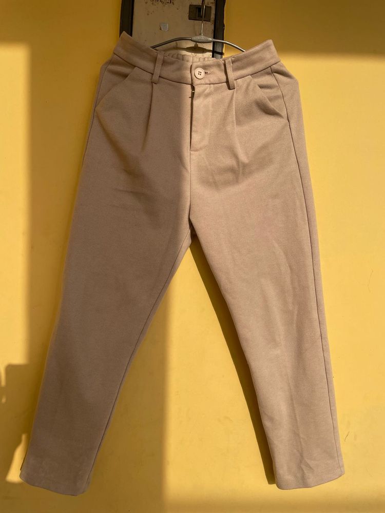Beige High-Waisted Trousers