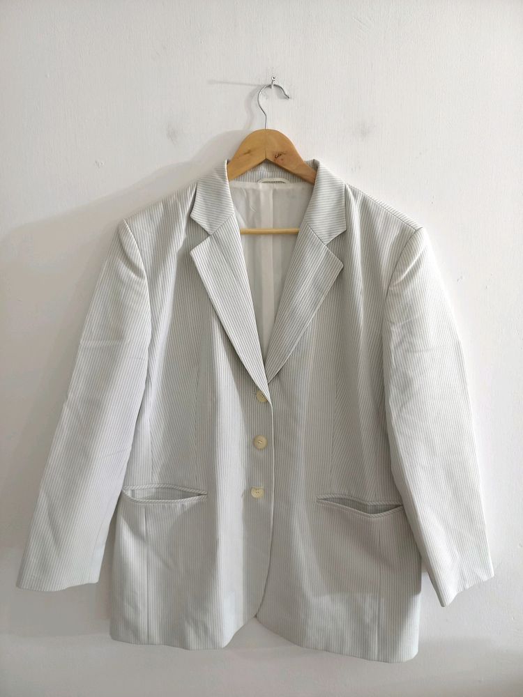 Korean Off White Grey Stripped Blazer
