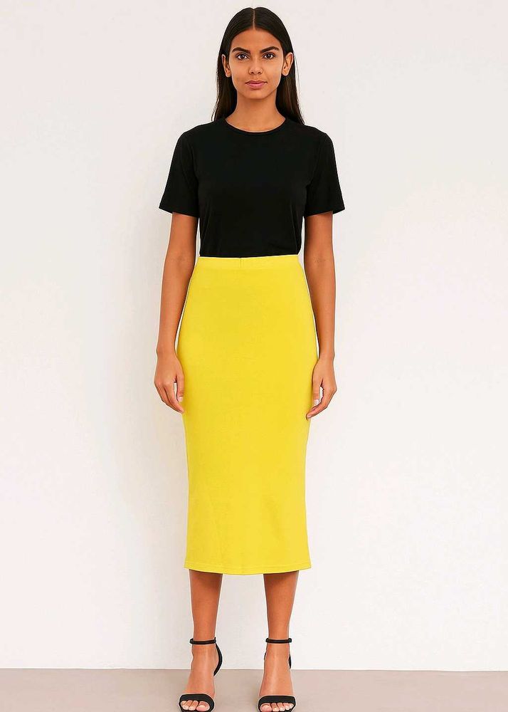 Vibrant Yellow Bodycon Midi Pencil Skirt