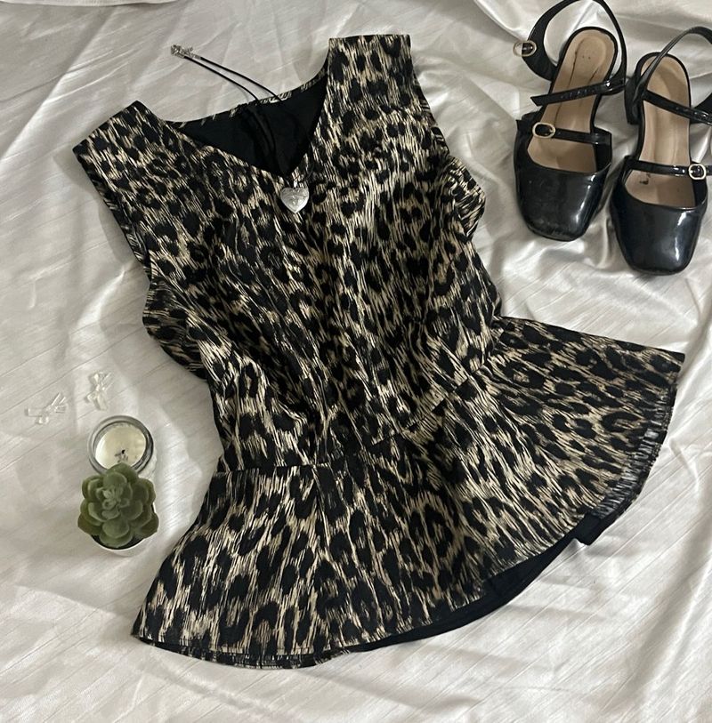 Leopard Print Peplum Top