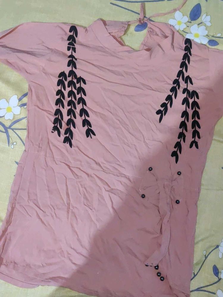 Peach Leaf Print Top