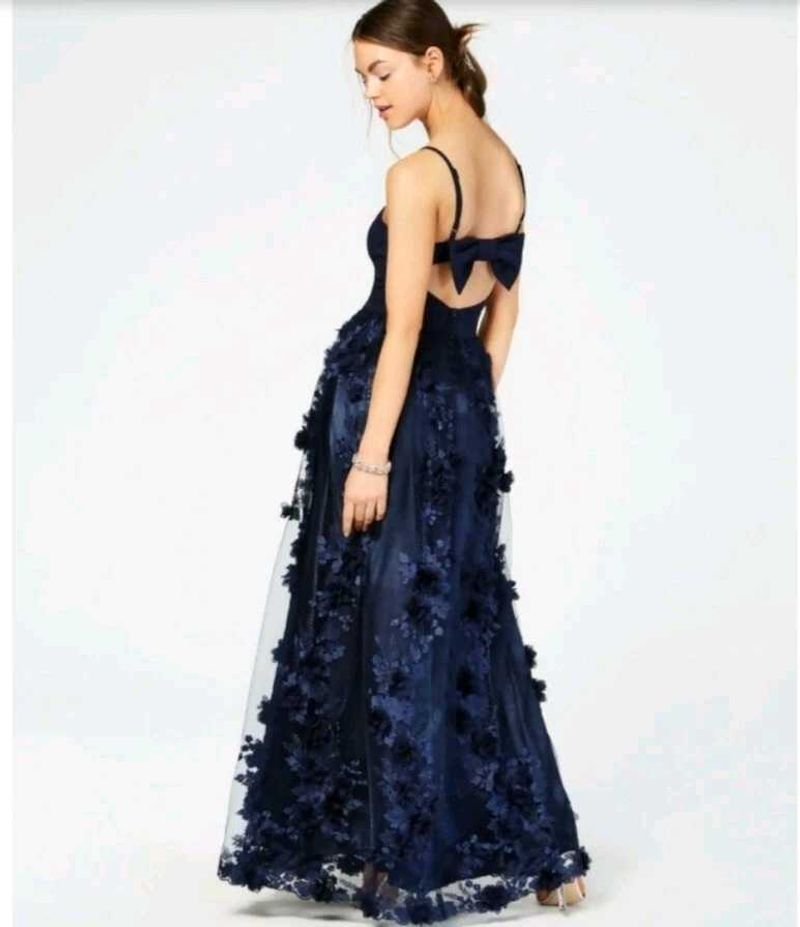 Navy Floral Applique Gown