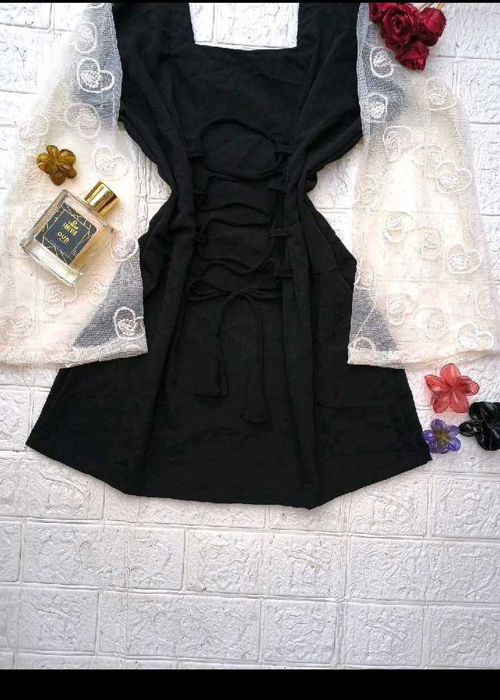 Black Mini Dress Lace Sleeves