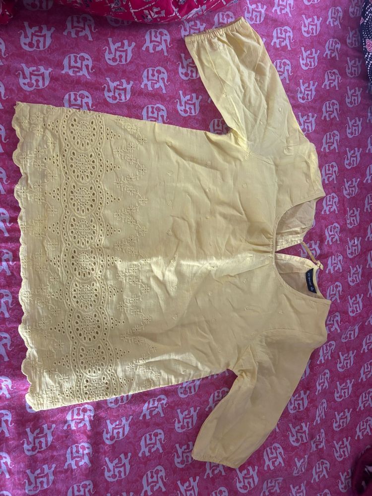 Yellow Eyelet Detail Top