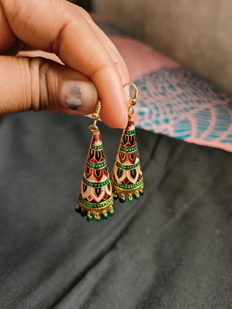 Beautiful Rajsthani Meenakari Kundan Work Earrings