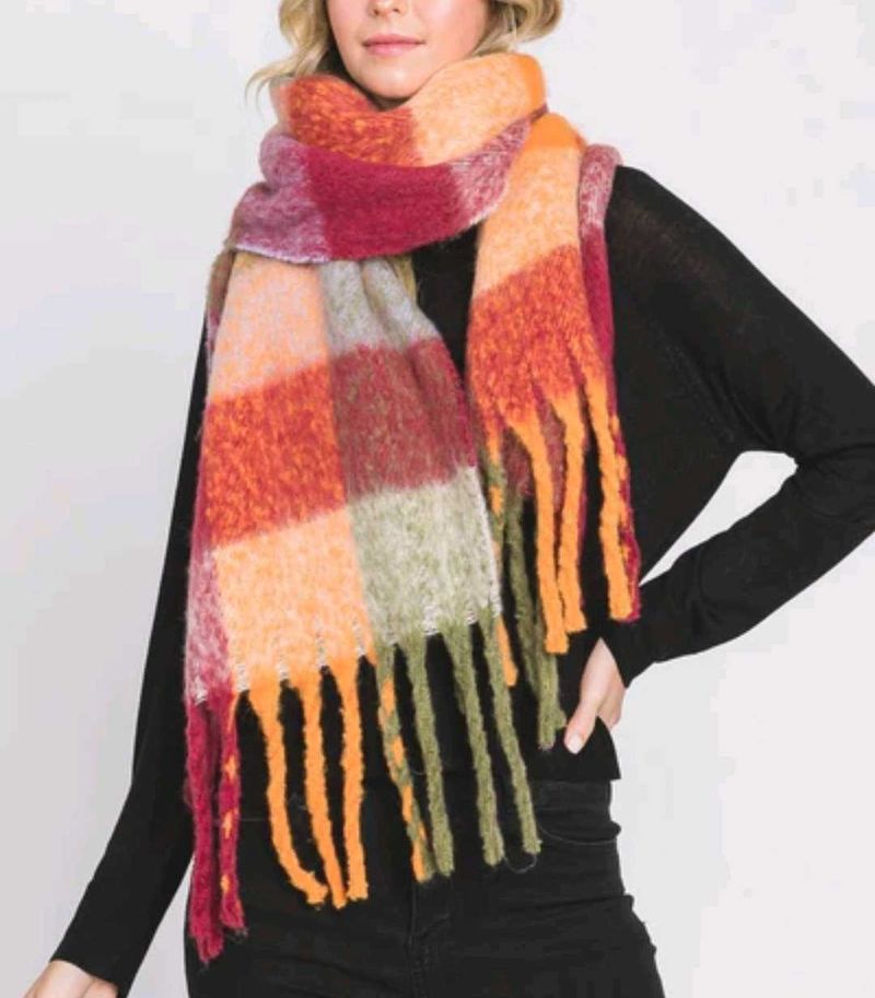 Plaid Fringe Scarf