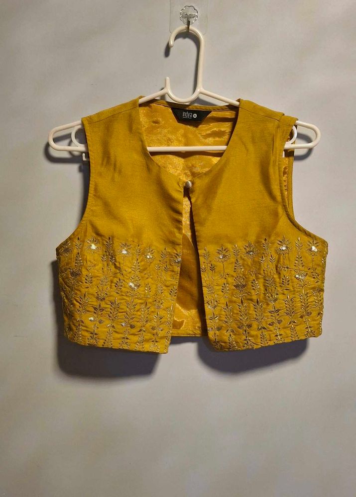 Indya Mustard Embroidered Waistcoat