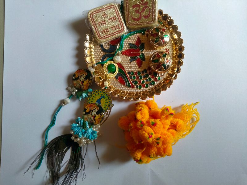 Radha -Krishna Design Rakhi and lumba set &amp; Thali