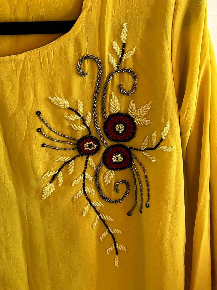 Mustard Flared Sleeved Kurti For Women
